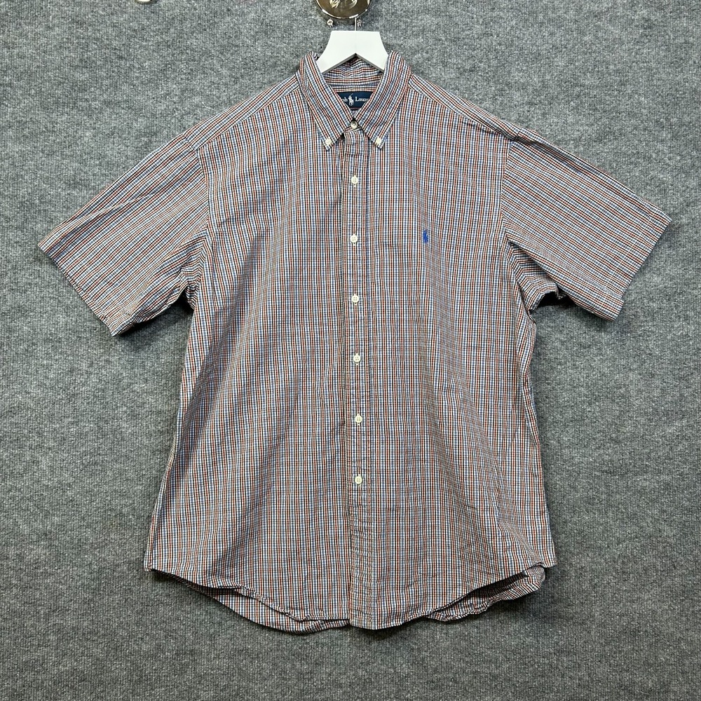 Polo Ralph Lauren Button Down Short Sleeve Shirt Blue Red Plaid Classic Fit - XL